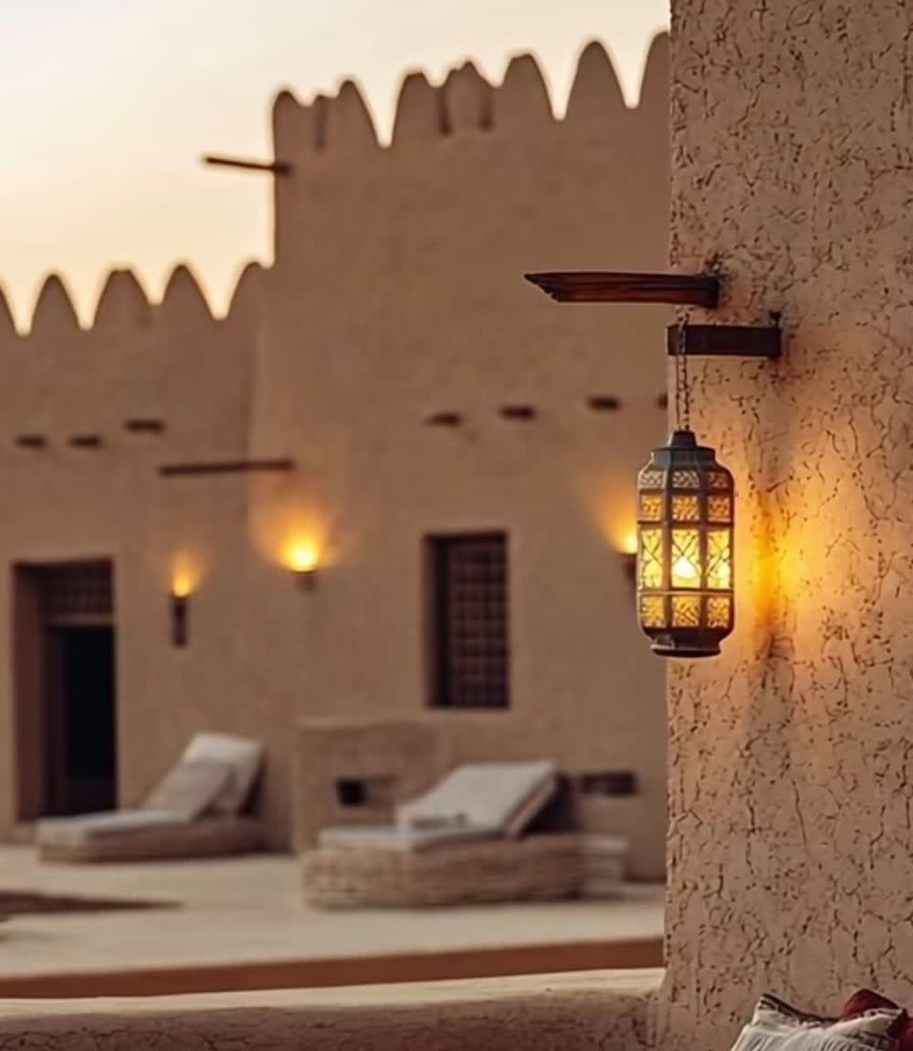 Diriyah's historic mud-brick towers at golden hour